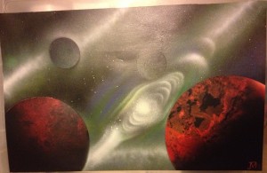 Galaxy Planets spray paint art