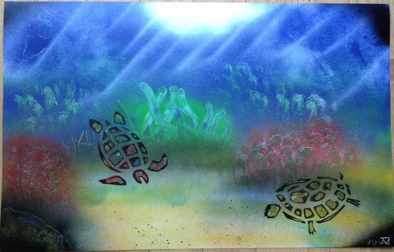 Underwater Turtle Scene Spray paint art