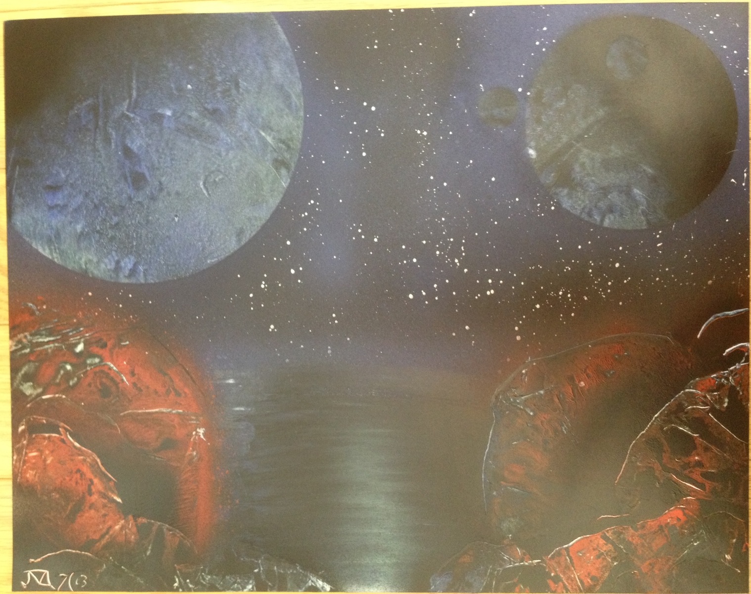 Blue Red Ocean 2 Spray paint art
