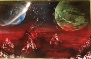 Space Ocean Stalagmites Spray paint art