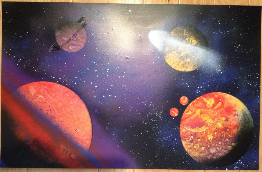 Vibrant Space Scenes Spray Paint Art